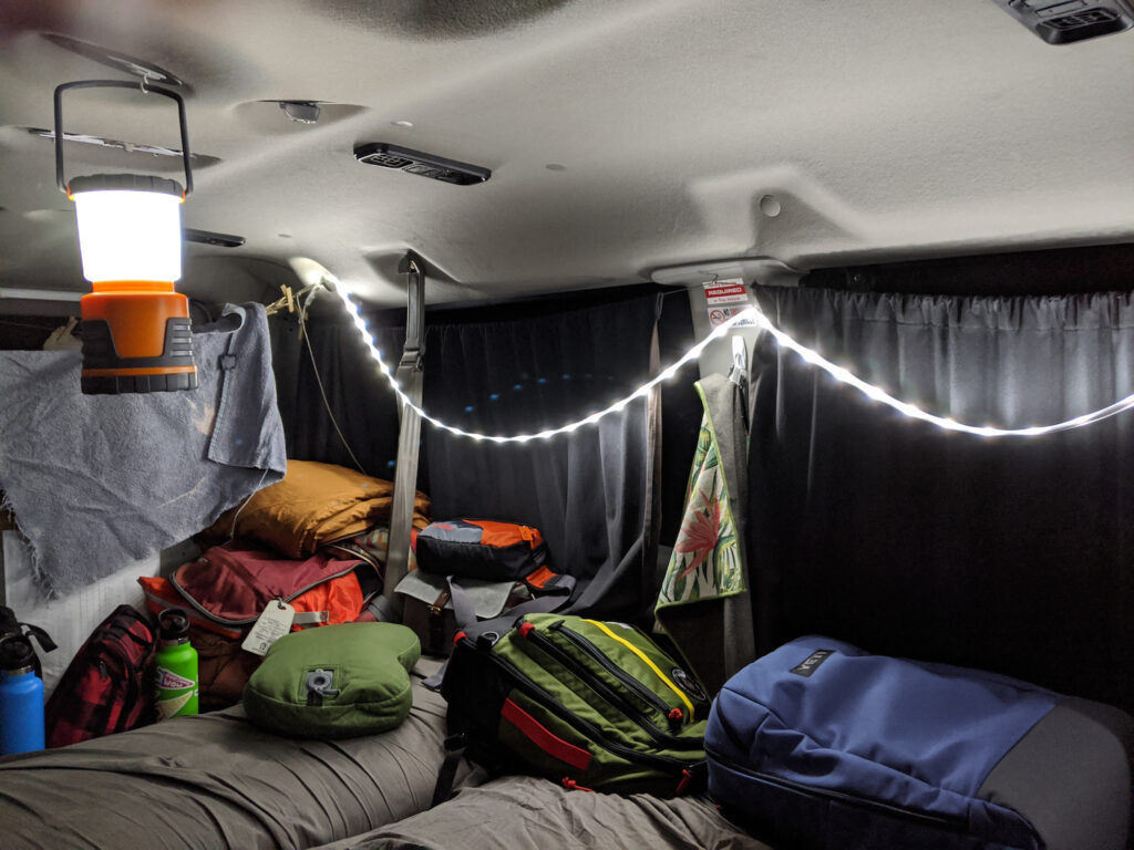using string lights in a campervan