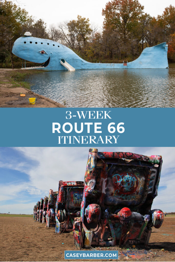 3-week Route 66 itinerary featuring the Blue Whale of Catoosa and Cadillac Ranch