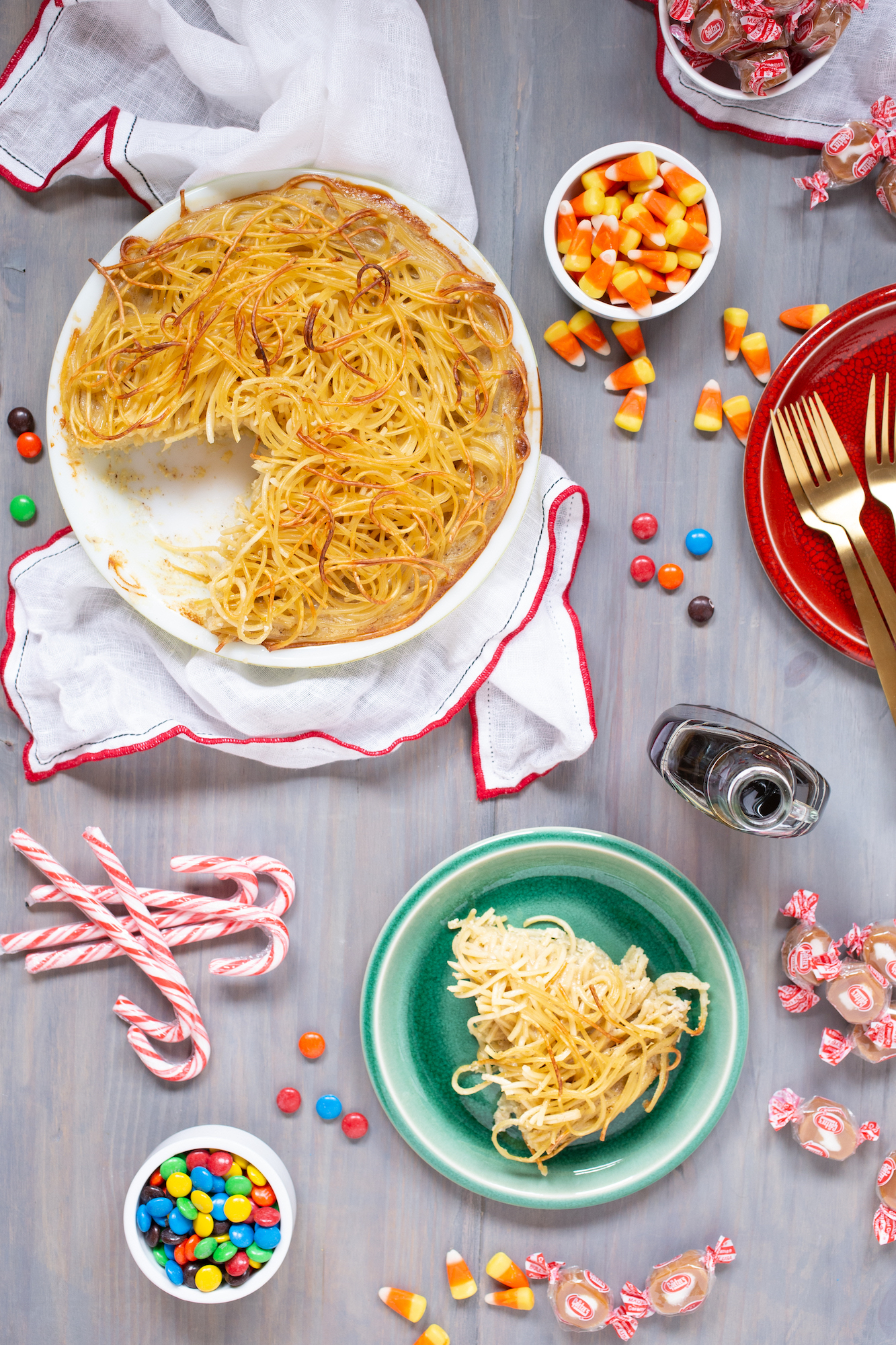 Buddy the Elf breakfast and candy spaghetti pie