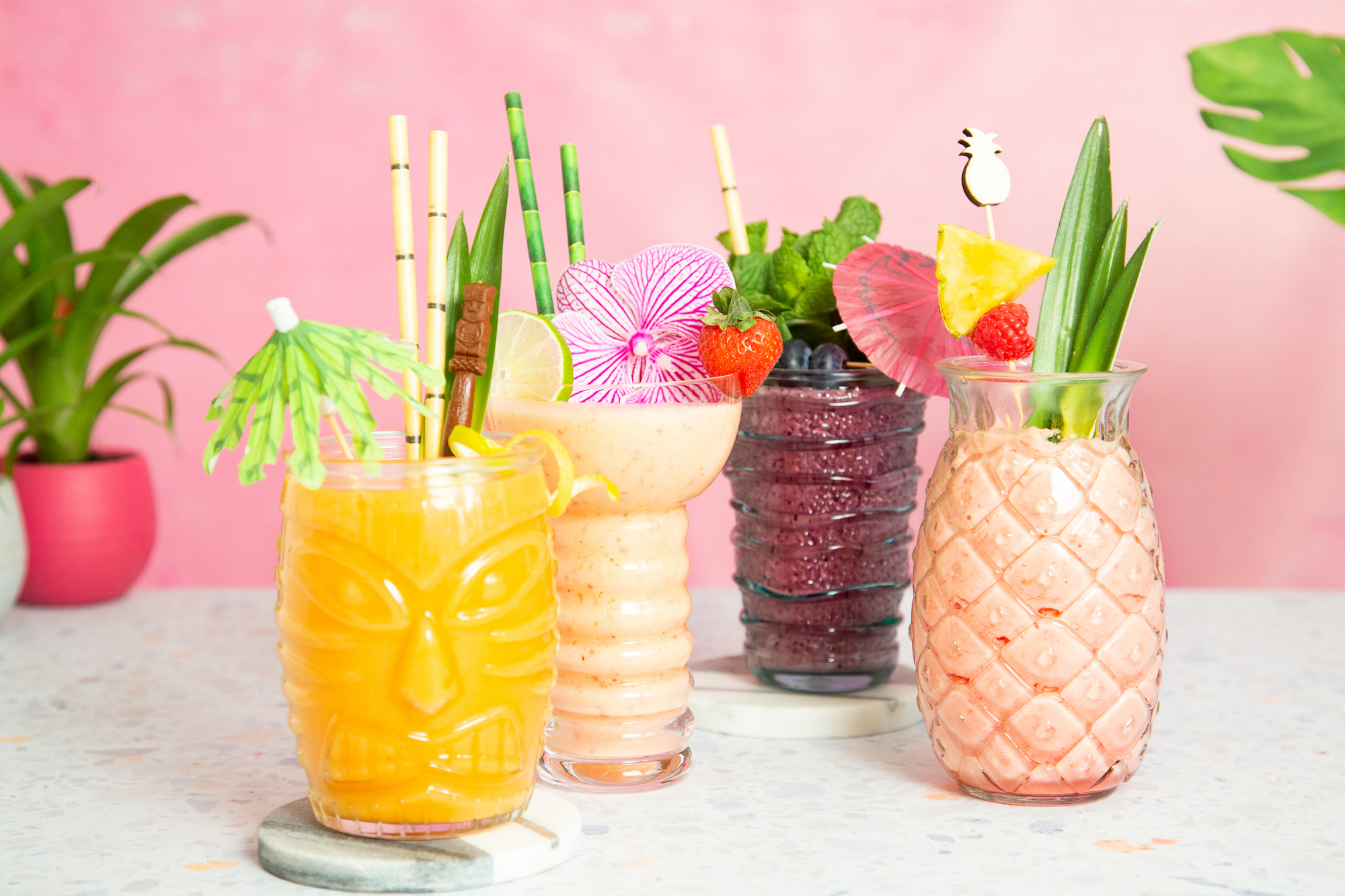smoothies in tiki glasses