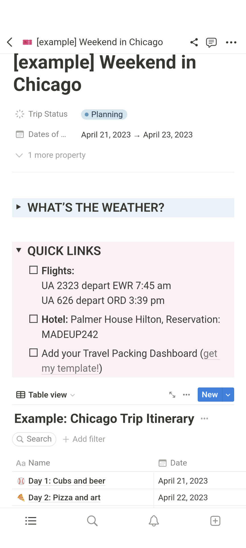 Notion Travel Itinerary Dashboard screenshots