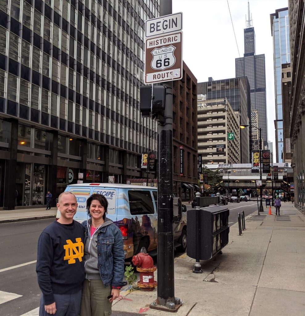 Route 66 sign at the corner of Adams and Michigan Avenue in Chicago