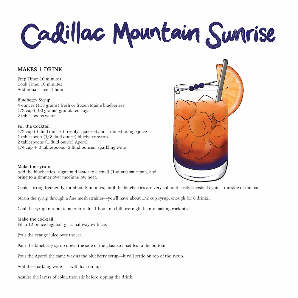 Cadillac Mountain sunrise cocktail and illustrated recipe