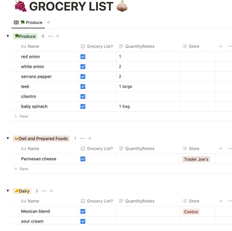 Notion Template: Grocery List and Ingredient Database
