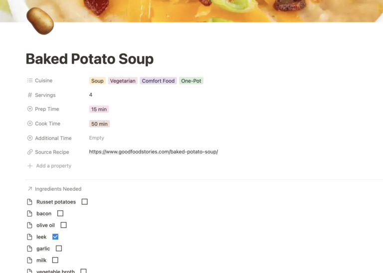 Notion Template: Recipe + Grocery Planning Dashboard