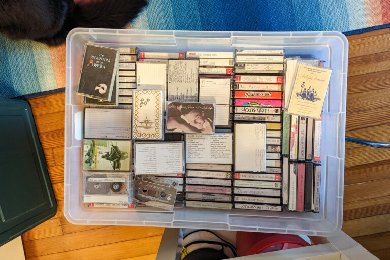 bin of cassette tapes and mixtapes