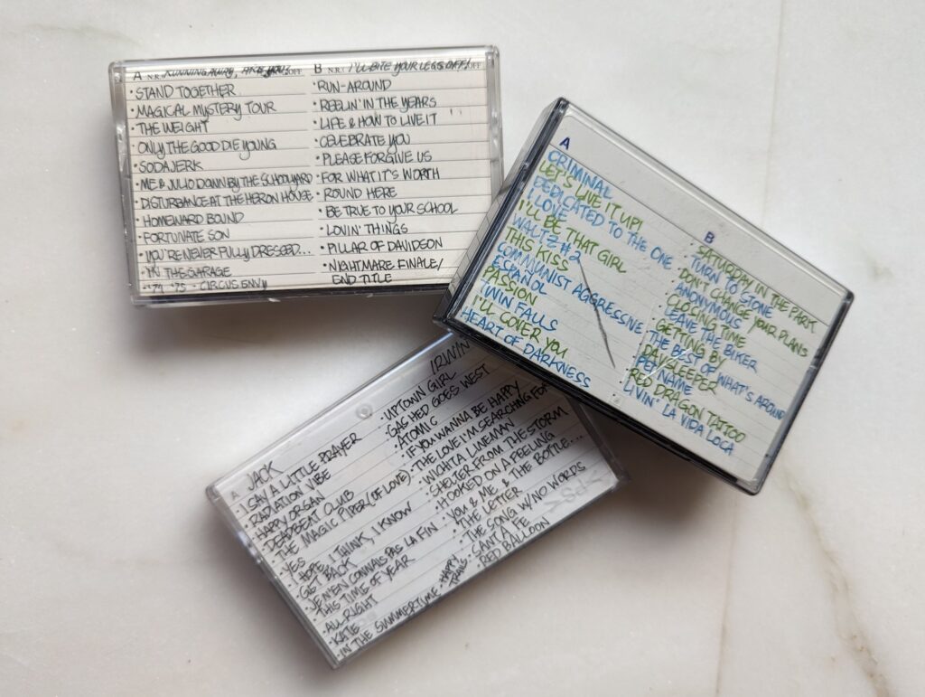 three handwritten mixtapes