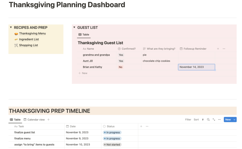 Thanksgiving Planning Notion Dashboard