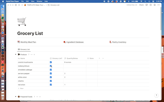 Make Your Own Meal Plan system grocery list being checked off