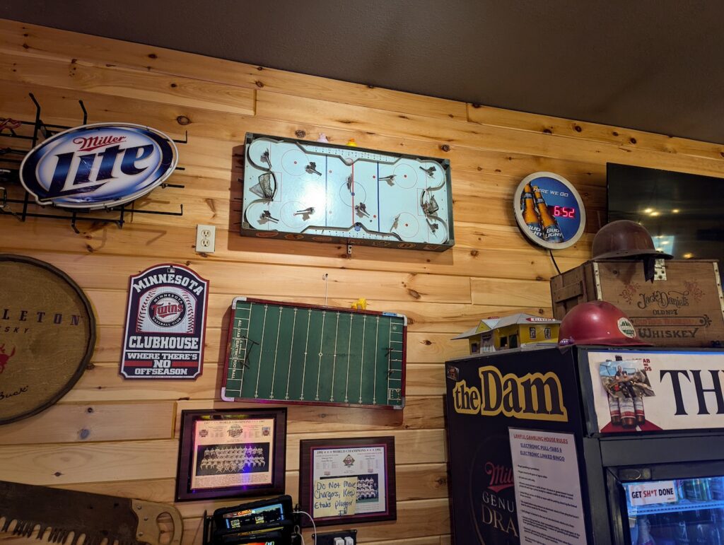 vintage sports action board games at The Dam Supper Club in Orr, MN