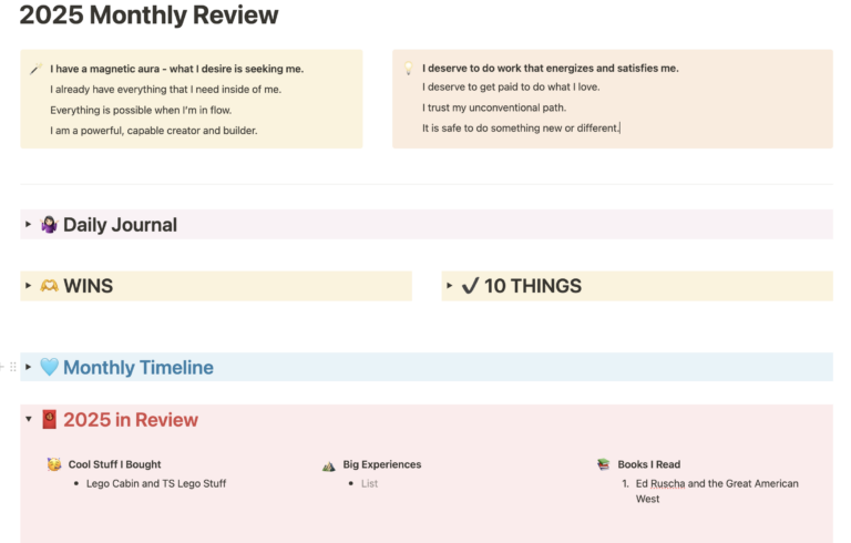Custom Notion Monthly Review dashboard