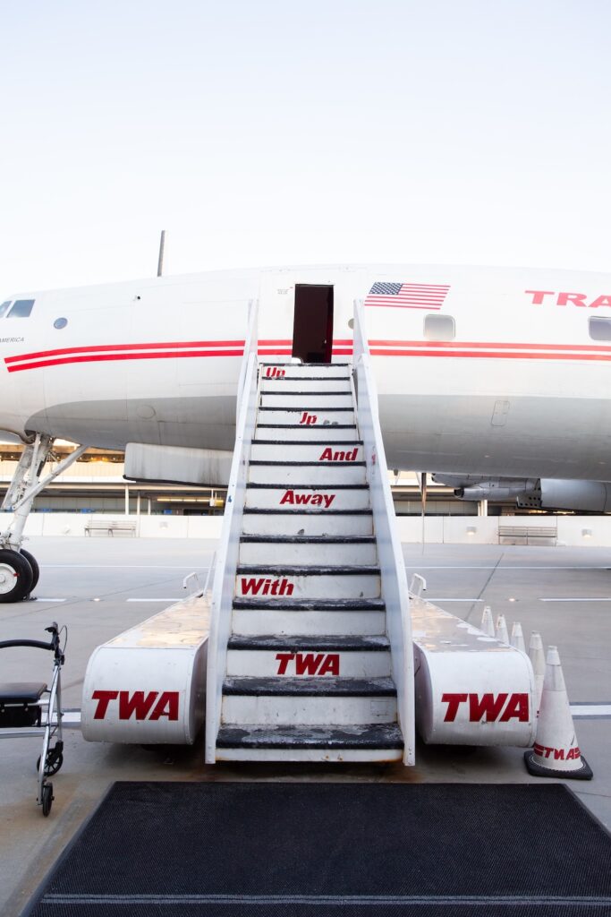stairs leading to the Connie jet at the TWA Hotel