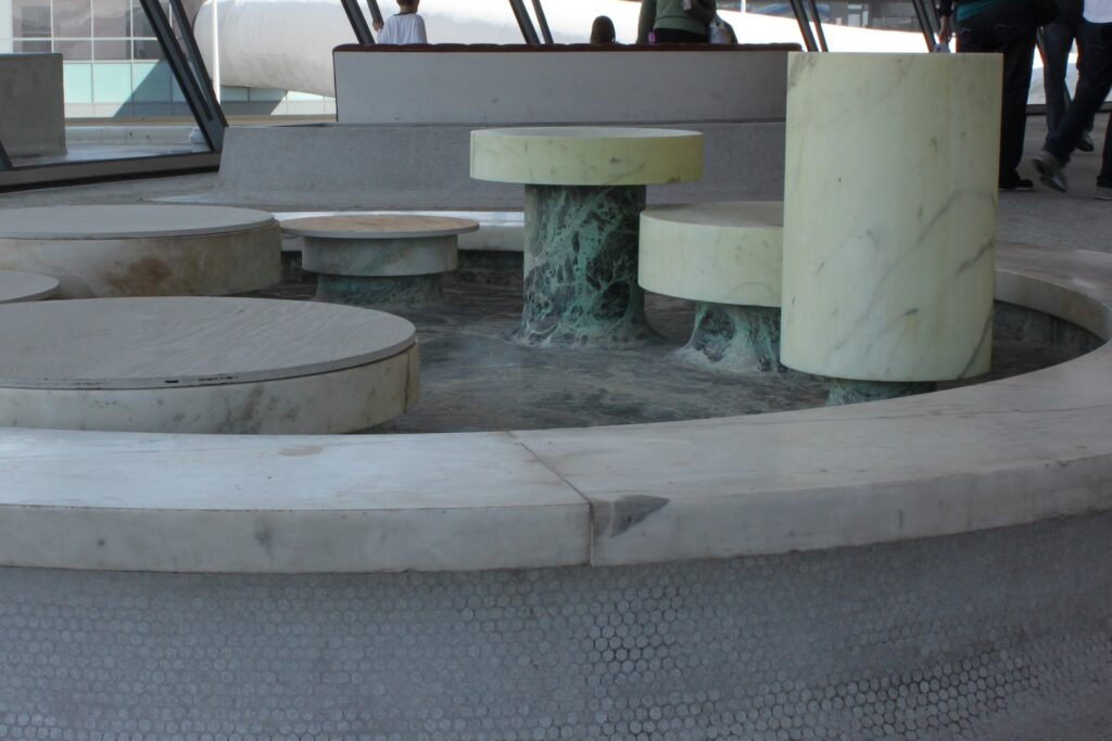 marble planters and fountains at the TWA Flight Center