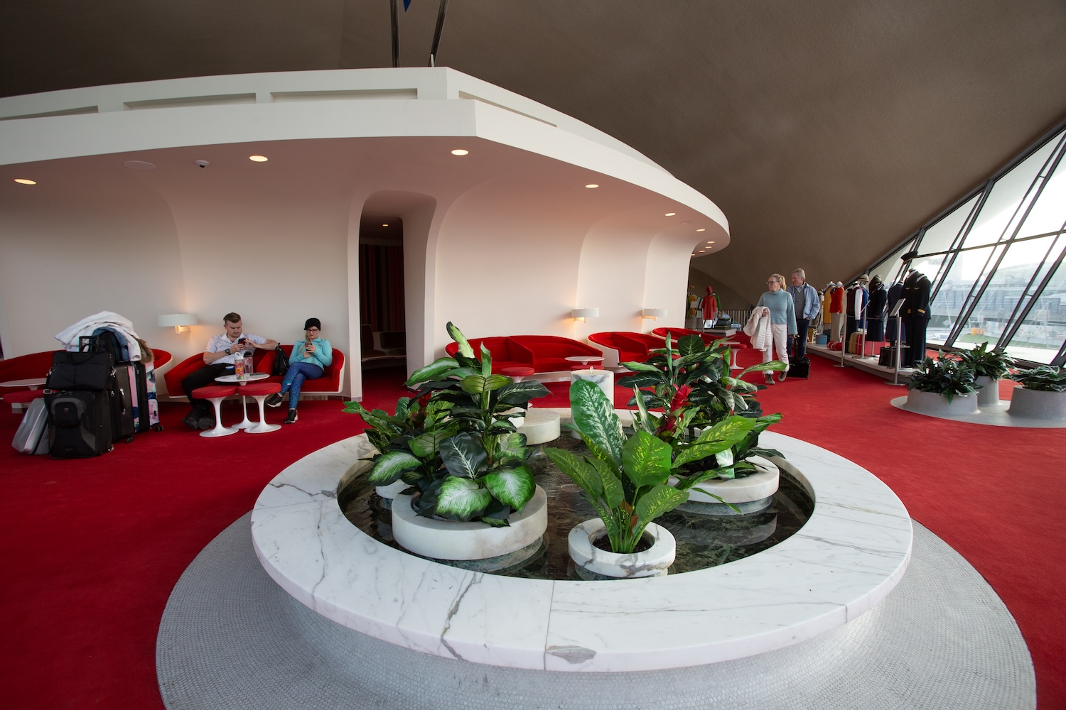 marble planters and fountains at the TWA Flight Center
