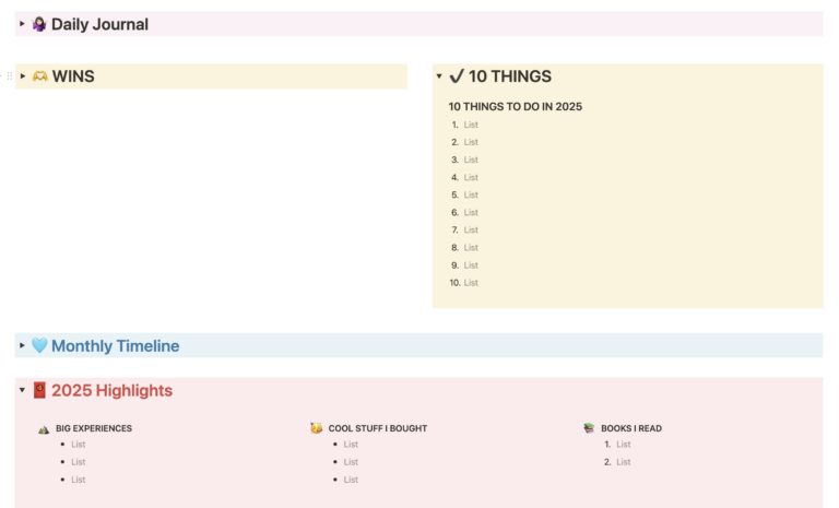 Notion Monthly Review Dashboard screenshot