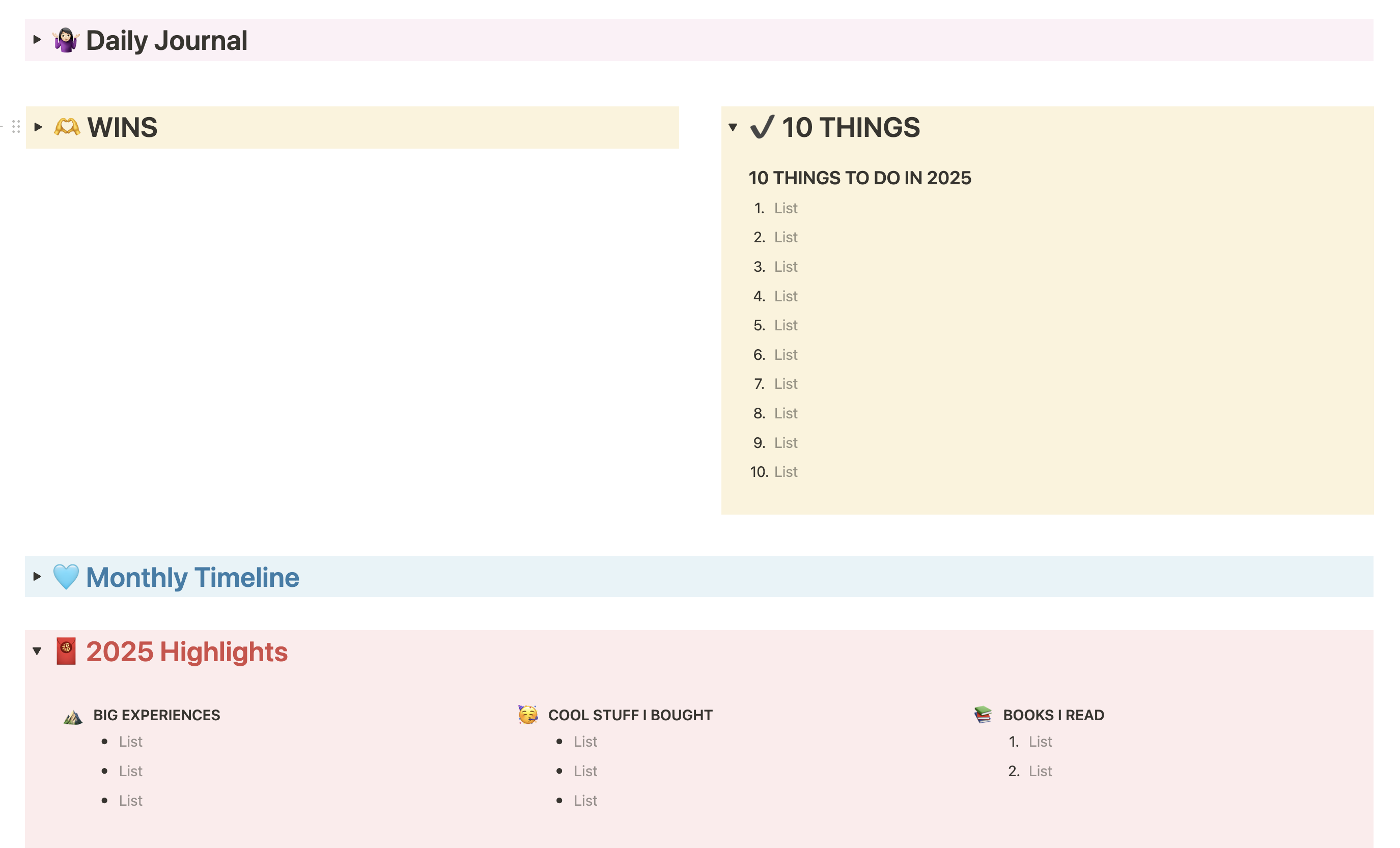 Notion Monthly Review Dashboard screenshot