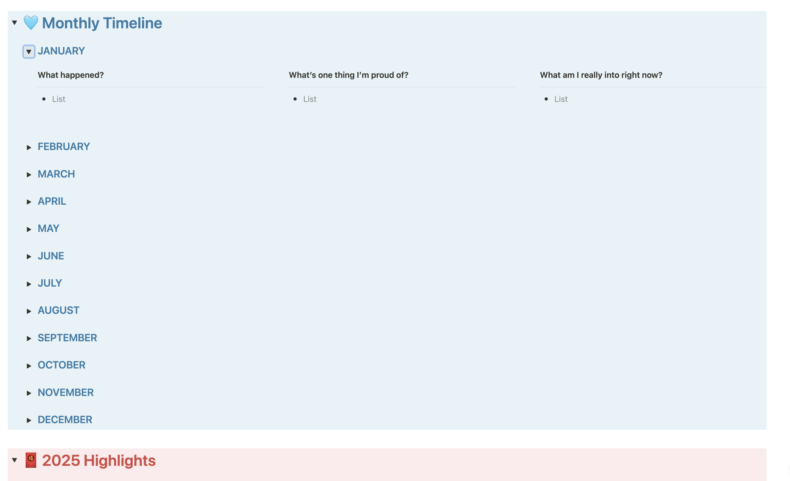 Notion Monthly Review Dashboard screenshot