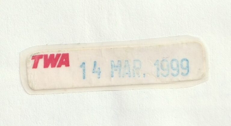 1999 TWA passport sticker