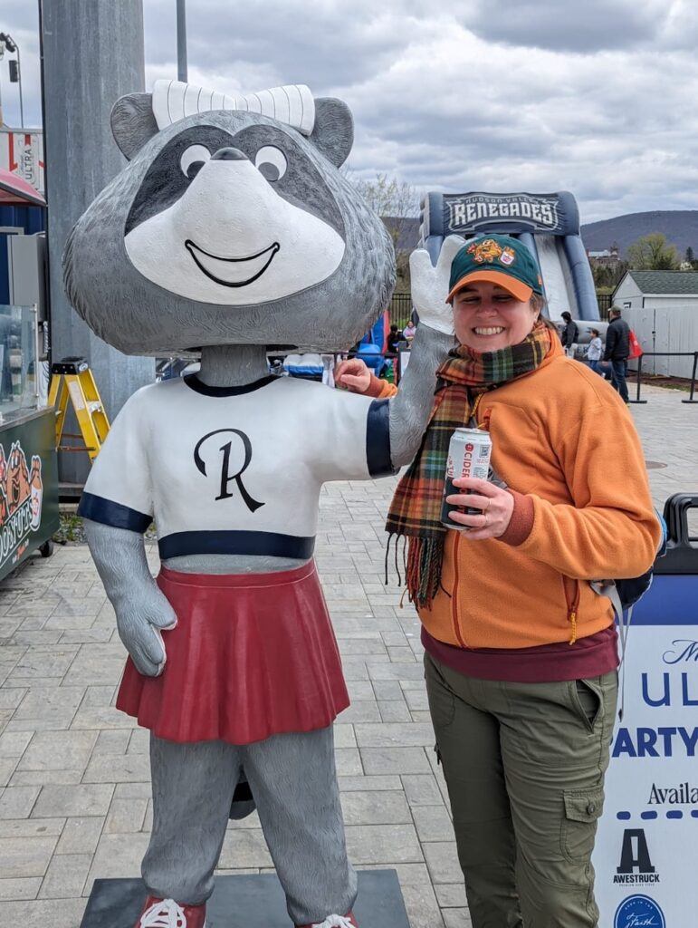 Hudson Valley Renegades racoon mascot statue
