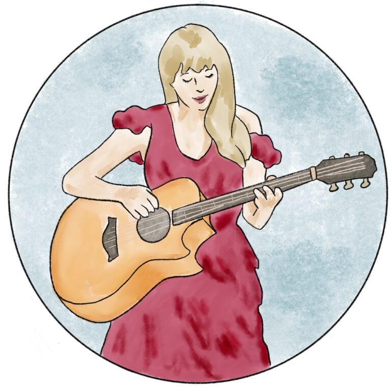 drawing of Taylor Swift playing acoustic guitar