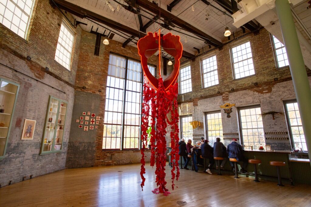 neon heart installation in Cultural Apothecary at MASS MoCA